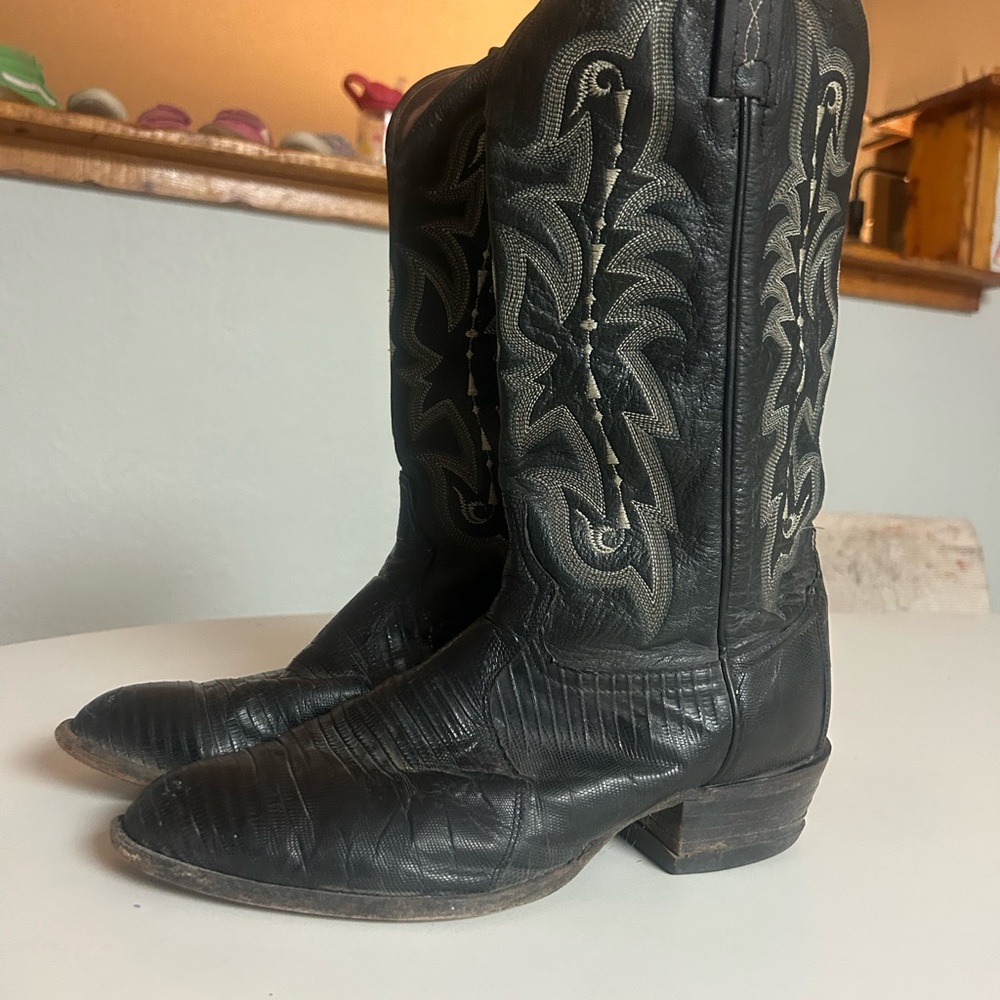 Tony Lama Black Nacogdoches Teju Lizard Western Boots